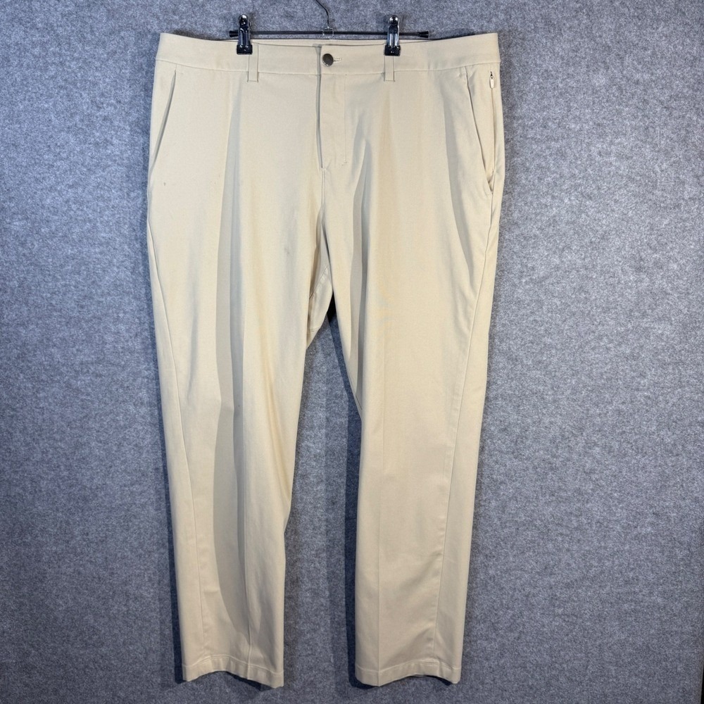 Lululemon Mens Khaki‎ Golf Chino Flat Front Pants Size 38 Stretch Performance